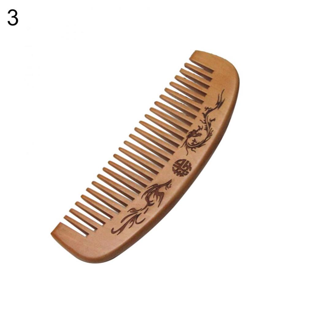 Dragon Phoenix Engraved Peach Wood Healthy Massage Anti-Static Hair Care Comb
