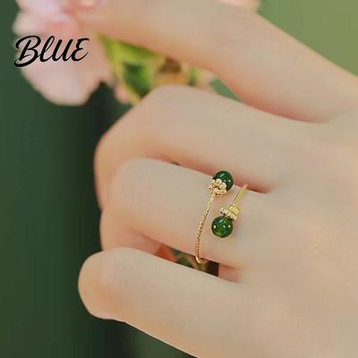 Adjustable Elegant Women Ring Opening Green Ball Design Finger Open