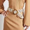 Cotton Retro Linen Belt Women Handmade Woven Waistband Round Wooden Buckle Dress