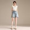 RAIN.CUN Petite Distressed High-Waist Relaxed Fit Denim Shorts