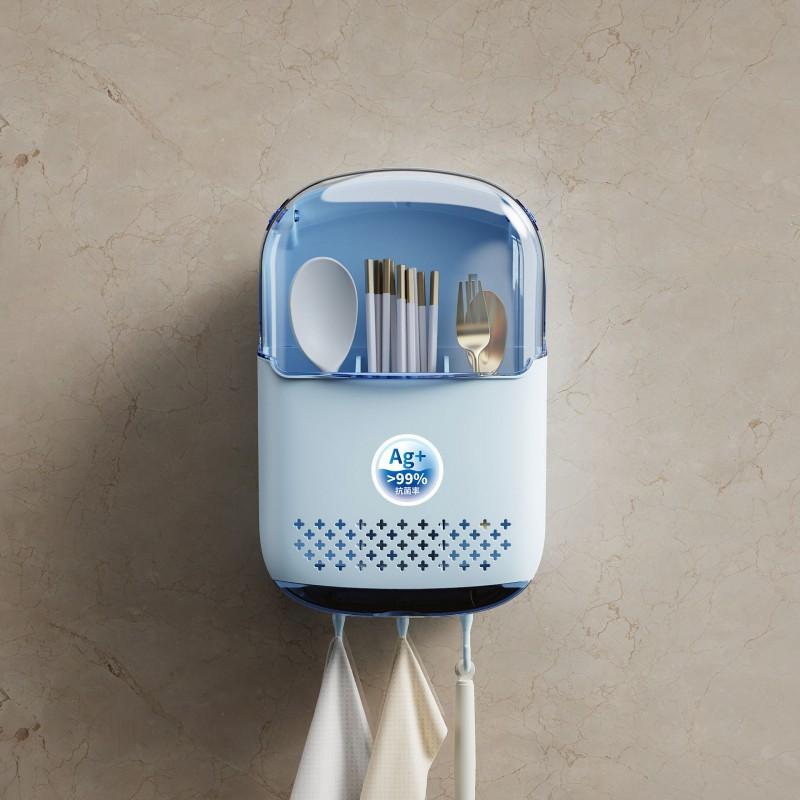 Wall-Mounted Plastic Cutlery Organizer With Drainage - Antibacterial Chopstick Holder Kitchen Counter Or Cabinet