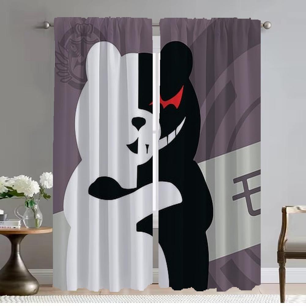 Kuchyňské závěsy do obývacího pokoje Závěs Danganronpa - Monokuma Halloweenská dekorace Dělící závěs Interiérové závěsy 2 kusy