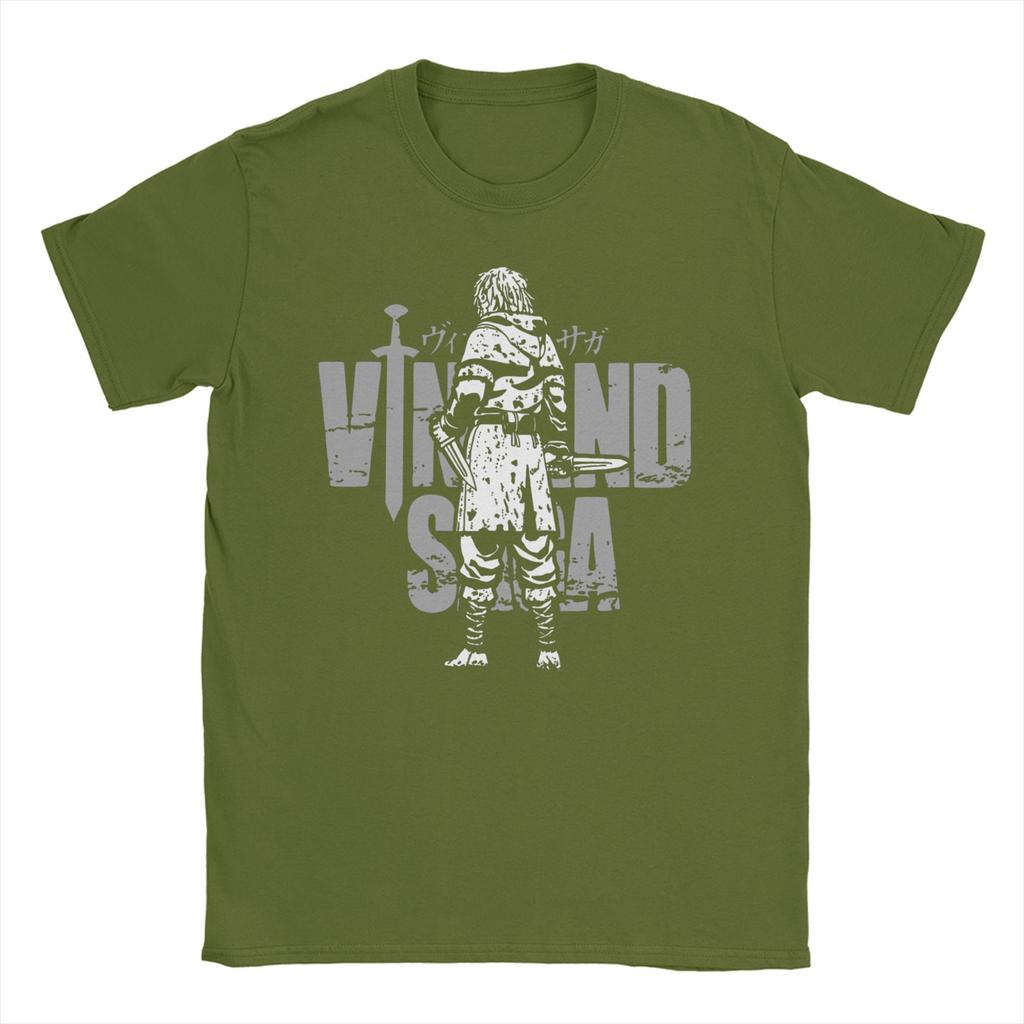 Men T-Shirt Japanese Thorfinn Karlsefni Vintage Cotton Tees Short Sleeve Vinland Saga T Shirts Round Collar Clothes Graphic