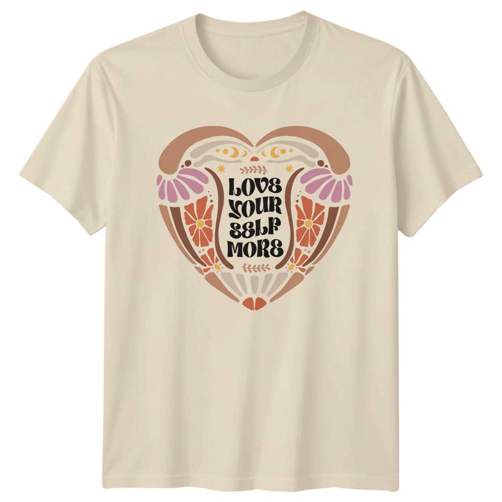 Love Your Self More Floral Heart TShirt Positive Affirmations