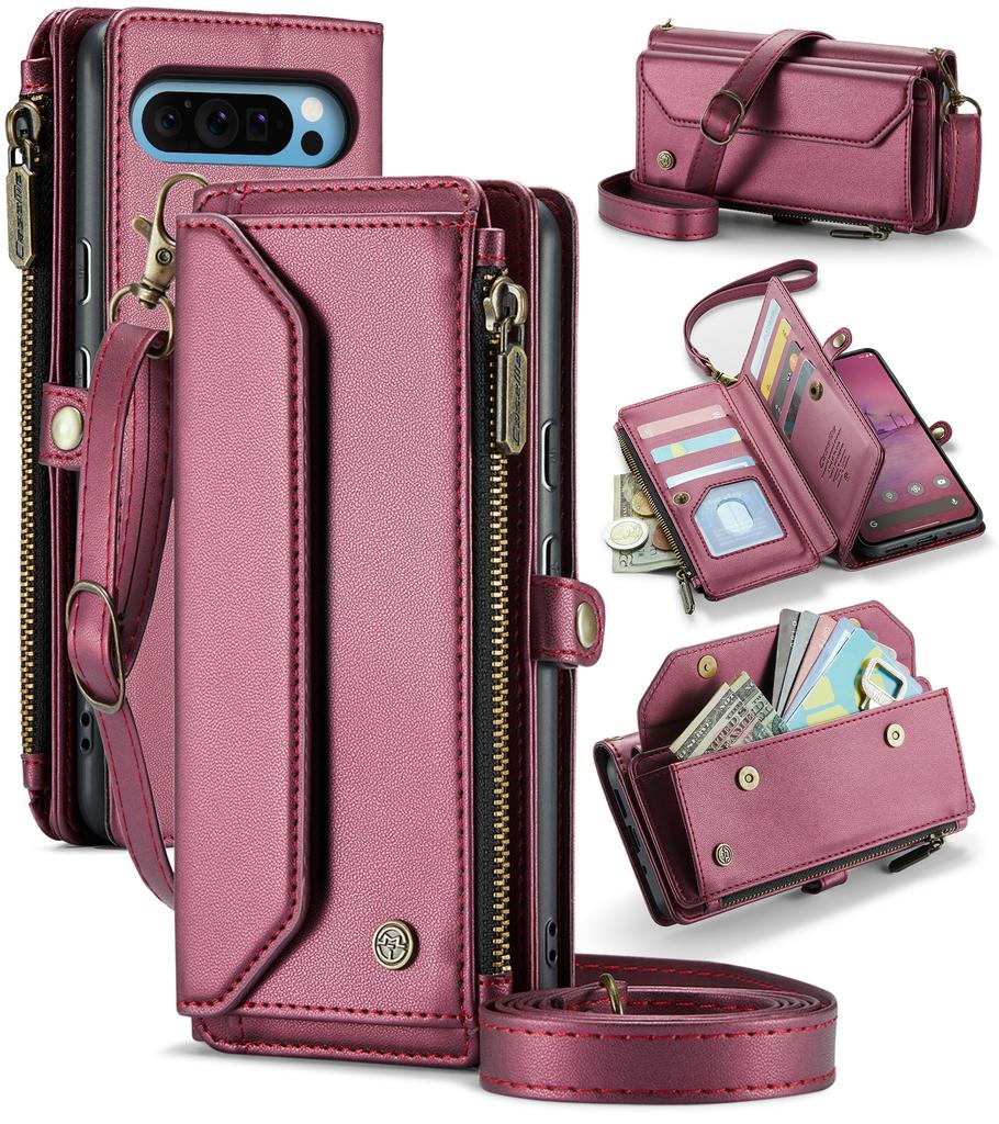 For Google Pixel 7a/Pixel 8/Pixel 8 Pro/Pixel 9/Pixel 9 Pro/Pixel 9 Pro XL/Pixel 9a Multifunctional Storage PU Leather Crossbody Phone Case