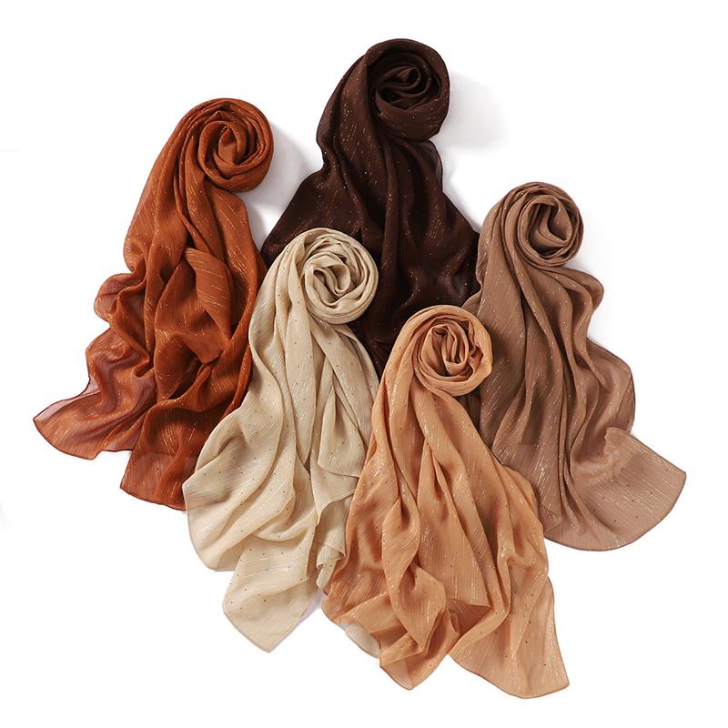 Spring Plain Wrinkle Rhinestone Shiny Shimmer Shawls Scarf for Women Ramadan High Quality Wrap Beach Stole Bufandas Muslim Hijab