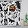 Gothic Skull Pumpkin Shower Curtain Halloween Spider Crow Butterfly Scary Magic Potion Black and White Festival Decorate