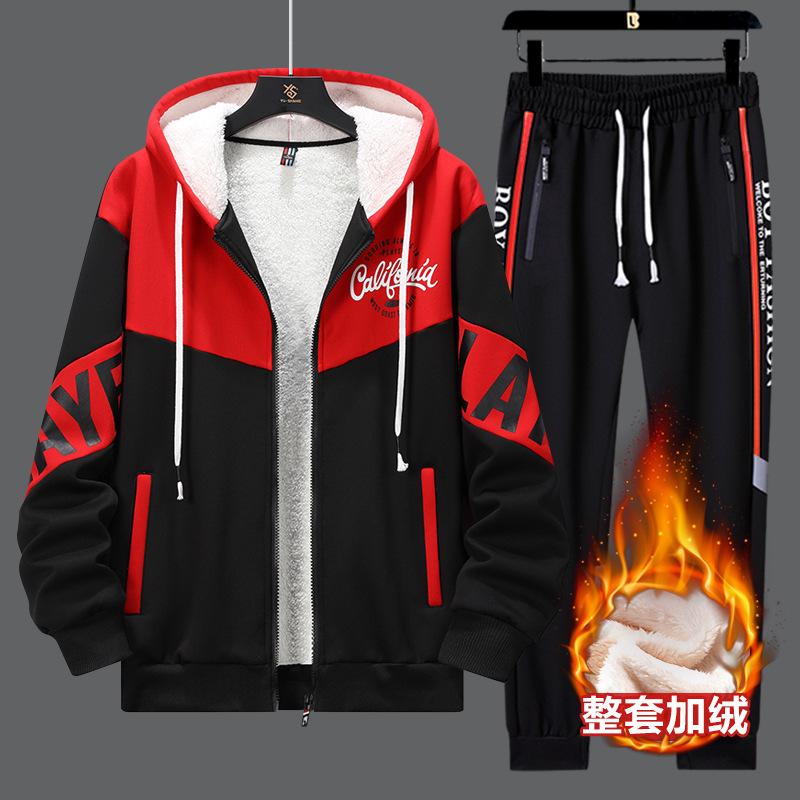 

Teenagers Velvet Thick Hooded Cardigan Trendy Men s High End Dressing Set Sports Coat L