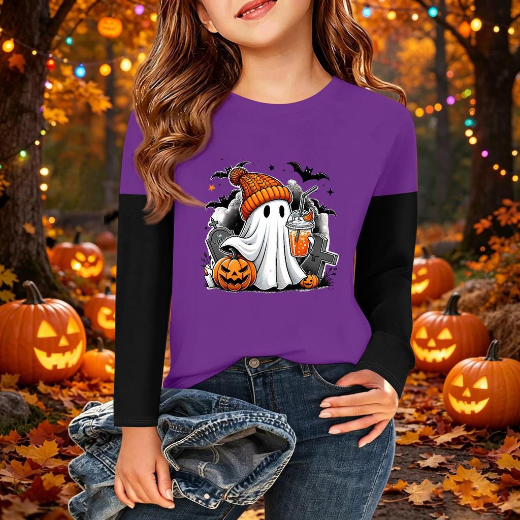 Kids' Halloween Printed Long Sleeve T-Shirt Casual Neck Top for Boys Girls