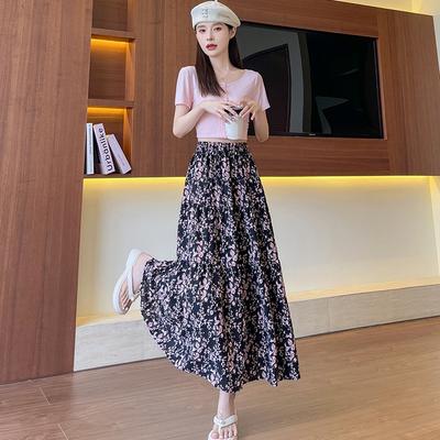 Bust Skirt Women's Summer New Floral Thin Versatile Elastic High Waist A Word Skirt Medium and Long Skirt