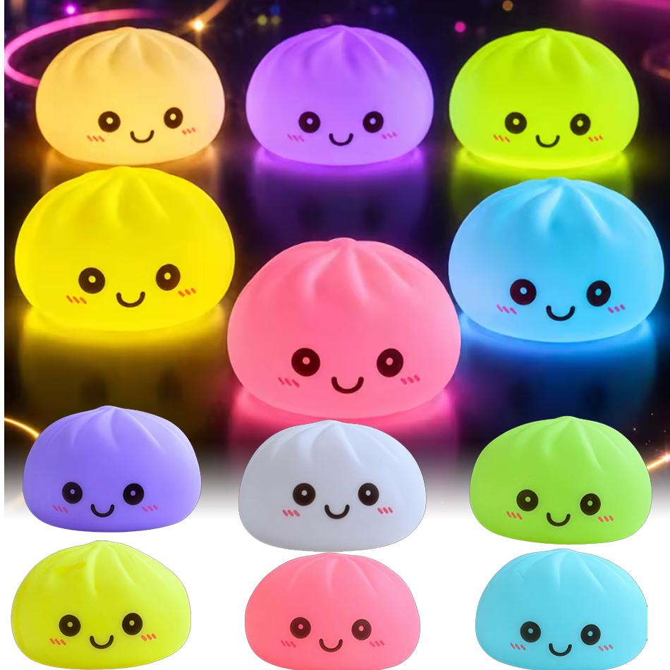 Simulation Dumplin Toy Night Light Soft Dumplings Light Prank Props Colorful Dumping Toy Squishy Toy Birthday Christmas Gift Toy