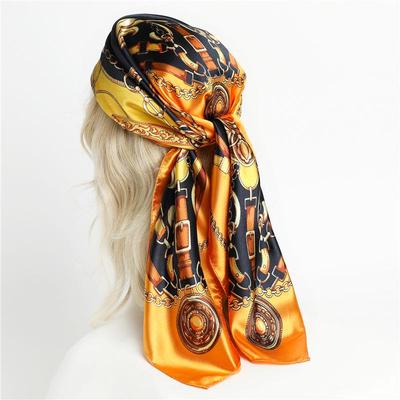 Stylish Satin Silk Scarf: Women's Chain-Patterned, Color-Matched Shawl, Headscarf, Sunscreen Square Scarf, 90cm