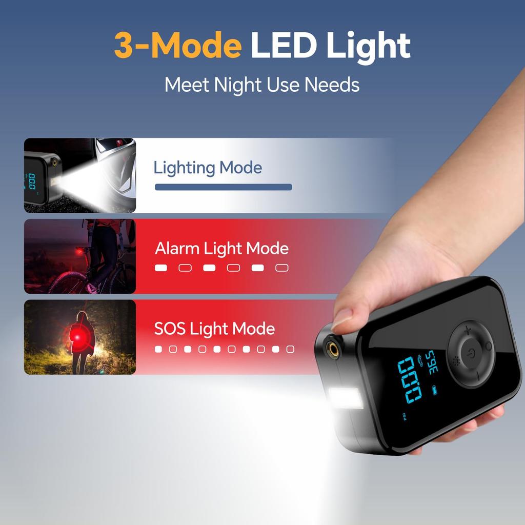 Tire Inflator Portable  Compressor,150 PSI Portable Tire Inflator with Digital Display and LED Light, Cordless Tire   for Cars, Motorcycle, Bike, Bal