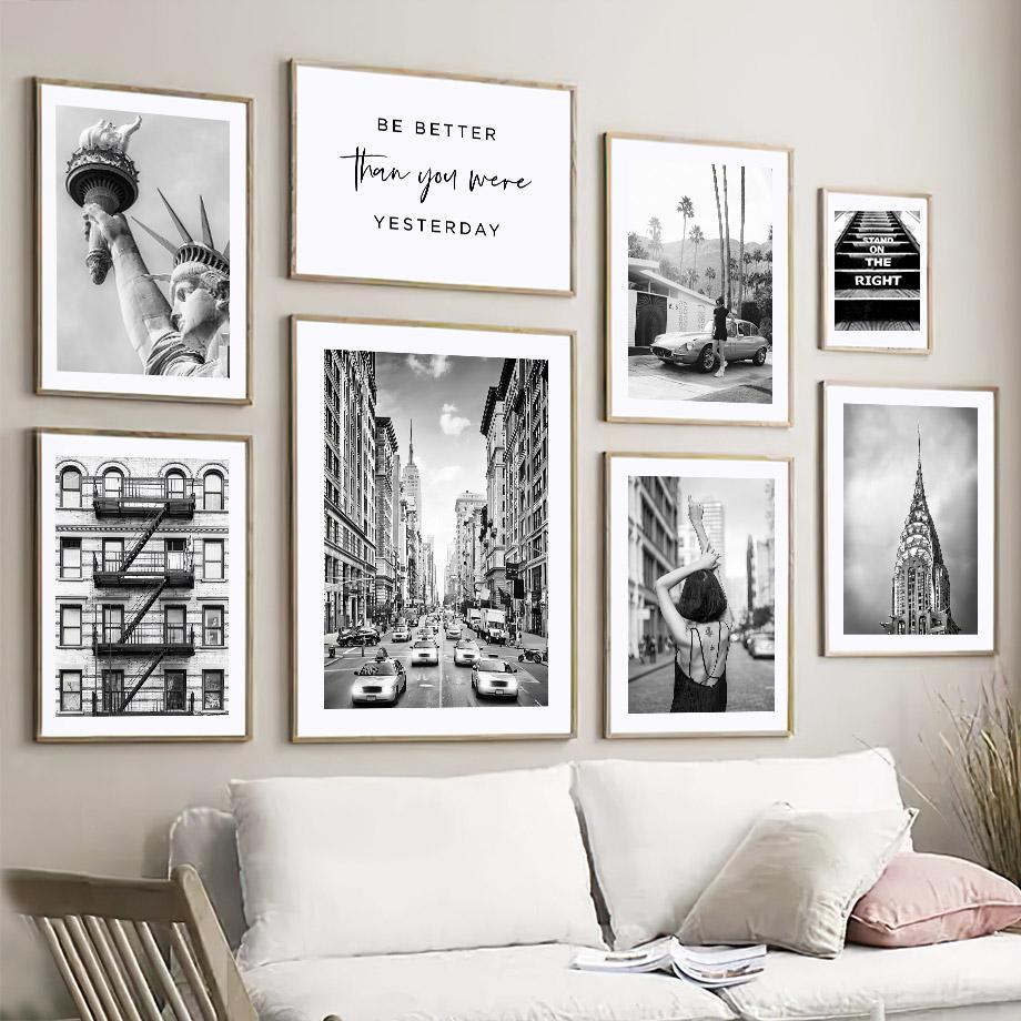 Modern New York London Paris City Landmark Landscape Wall Art Canvas Painting Black White Poster Print Pictures Home Room Decor