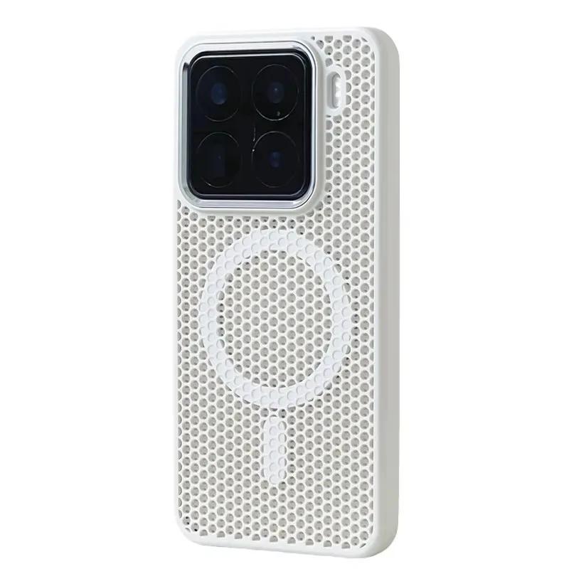 For Xiaomi Mi 15 Ultra 15pro Mi 14 Magnetic Alloy Lens Wireless Charging Cover Hollow Honeycomb Mesh Cooling Magsafe Phone Case