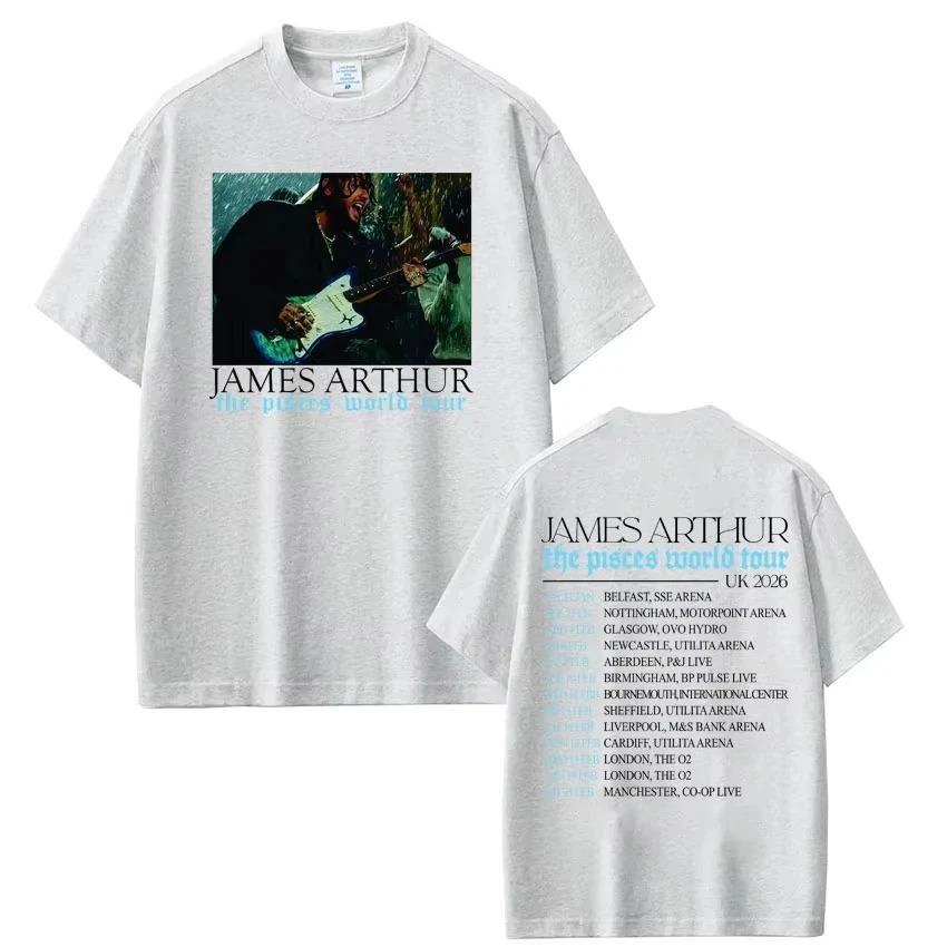 Dark Grey Oversized Cotton T-Shirt Featuring James Arthur’s The Pisces World Tour 2026 UK Dates and Live Stage Shot for Fans