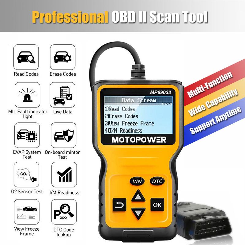 MOTOPOWER MP69033 OBD2-Scanner Universeller Motorfehlercode-Leser für Autos, CAN-Diagnose-Scan-Tool für alle Autos mit OBD II-Protokoll