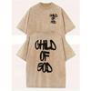 Letter Double-Sided Printing Men'S Washed T-Shirt, Retro T-Shirt, Animation Pattern, Street Fashion, Summer Casual Rock Clothing