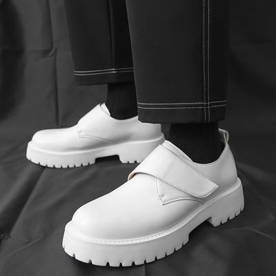 Weiße kurze Stiefel, bequemer einpedaliger Reißverschluss mit dicker Sohle und Innenhöhe, Lederschuhe mit breiter Spitze, Herren-Slipper, Frühling, runde Spitze.
