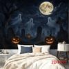 1pc Tapestry Moonlit Cemetery with Floating Ghosts And Glowing Jack-O'-Lanterns