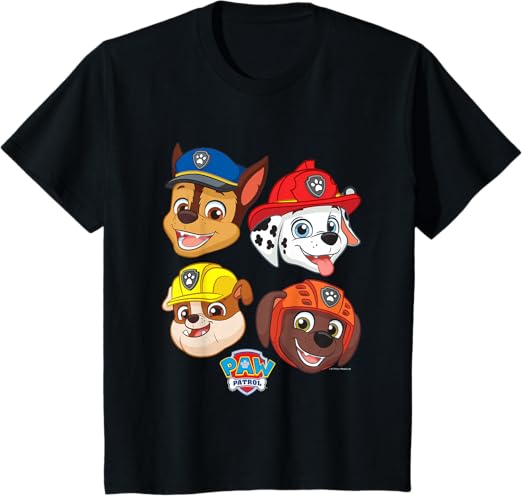 PAW Patrol Chase Marshall Rubble & Zuma Cute Faces Logo T-Shirt 140