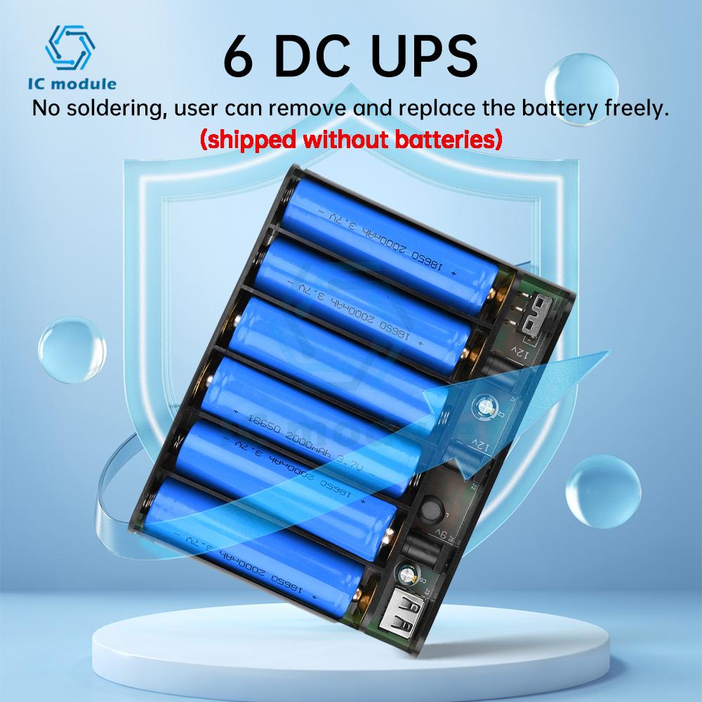 DC UPS 6x18650 Li-ion Battery Soldering-free Power Box Diy Kit Optical Cat Router Uninterruptible Power Supply Box 5V9V12V