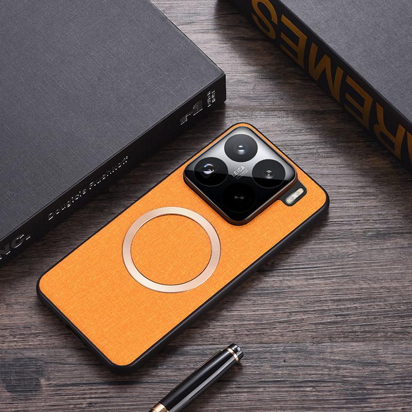 Magsafe Magnetic Plain Leather Case For Xiaomi 15 Pro Mi 15 14T Pro 14 Ultra Xiaomi14T Cloth Wireless Charging Cover
