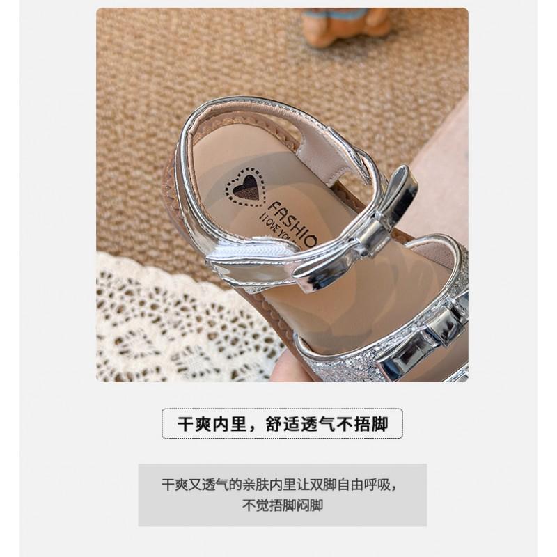 Girls Open Toe Cutout Sandals With Strap Soft Sole Princess Style Beach Shoes Kids 7-16 Years