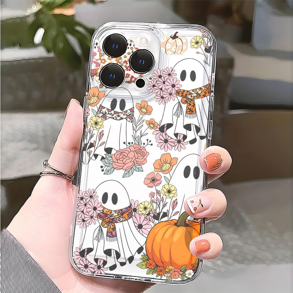 Floral Ghost Pumpkin Halloween Transparent soft TPU Phone Case for Xiaomi Redmi Note 15 14 13 12 11 10 Pro Plus 4G 5G Soft Cover
