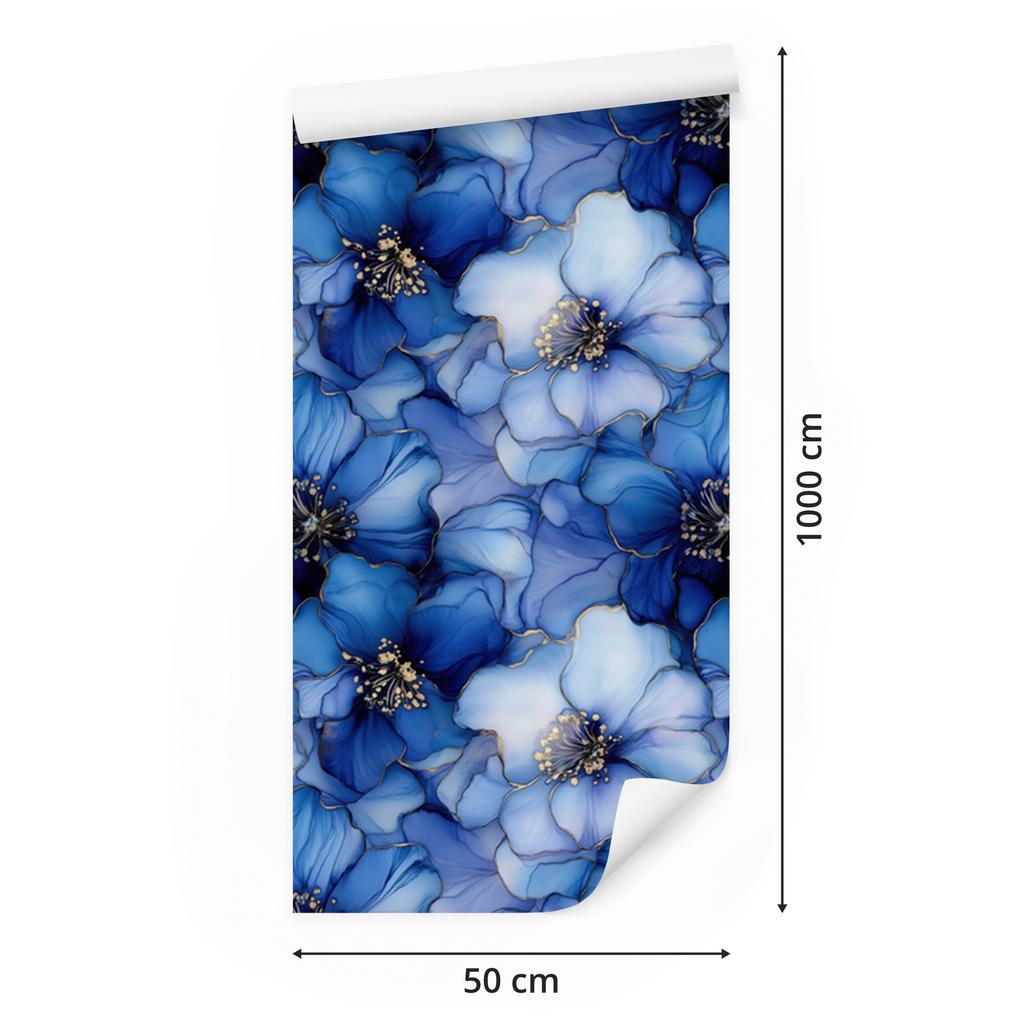 Ink Blue, Azure, Navy Blue and White Wallpaper for Living Room and Bedroom 50x1000