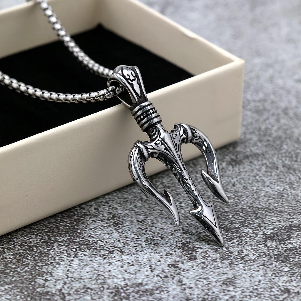 **European Retro Trident Pendant Necklace In Stainless Steel**