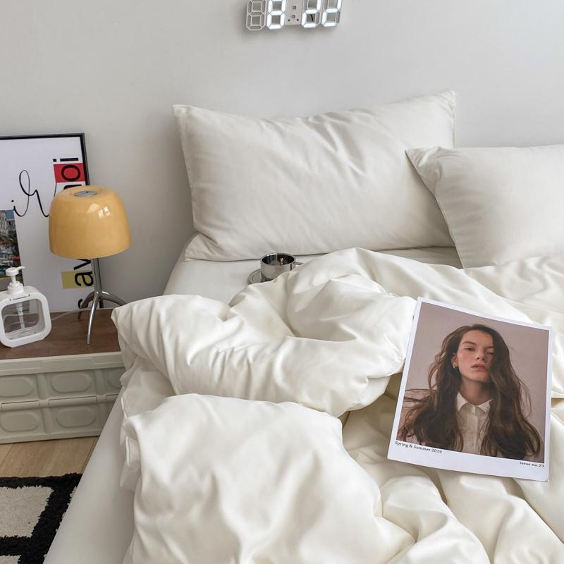 INS Nordic Bedding Set Quilt Cover Simple Solid Color Duvet Cover Set For Girls Single Twin Full Queen Flat & Fitted Sheet