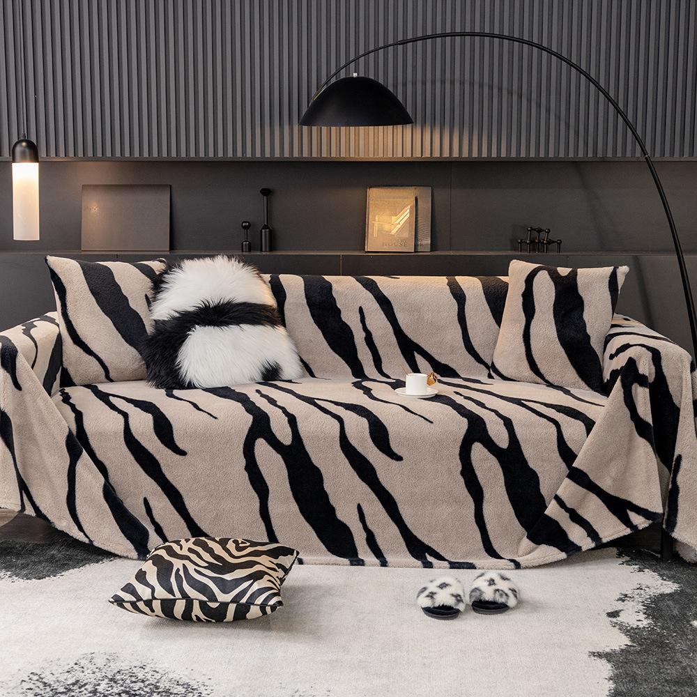 Plush Sofa Towel Winter Warm Non-Slip Zebra Pattern Blanket Thickened Cover Cloth for All Wrapped Comfort