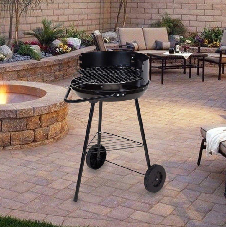 Grill ogrodowy półotwarty czarny Ruszt 37cm mobilny stalowy grill na węgiel