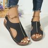Summer New 2025 Plus Size Sandals Women's Stitching Breathable Velcro Hollow Wedge Sandals Women