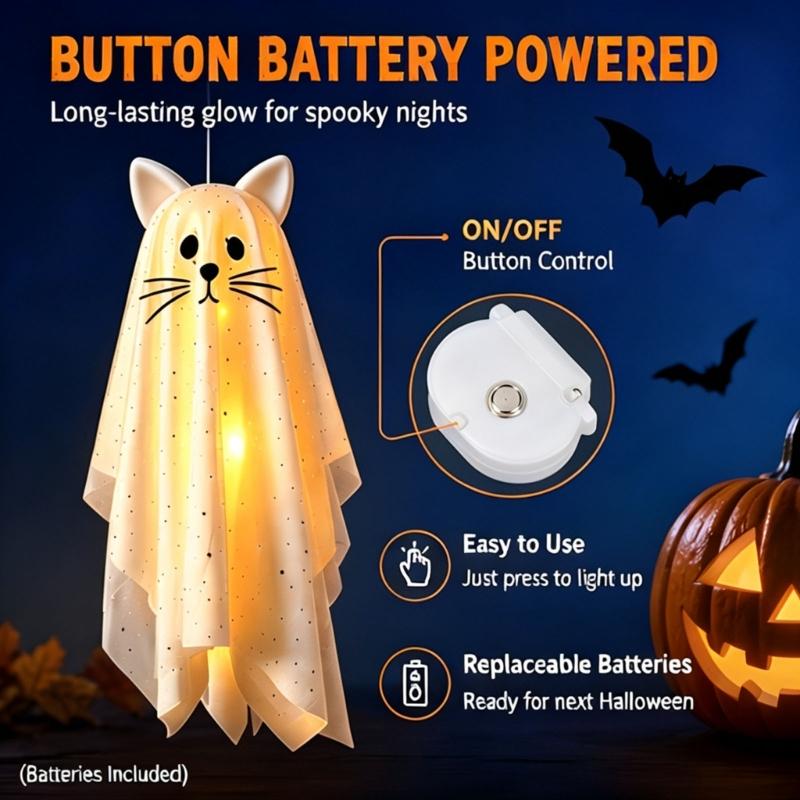 Lighted Halloween Figure for Porches and Entryways, White Draped Suspended Fabric with Remote-Controlled Light Function