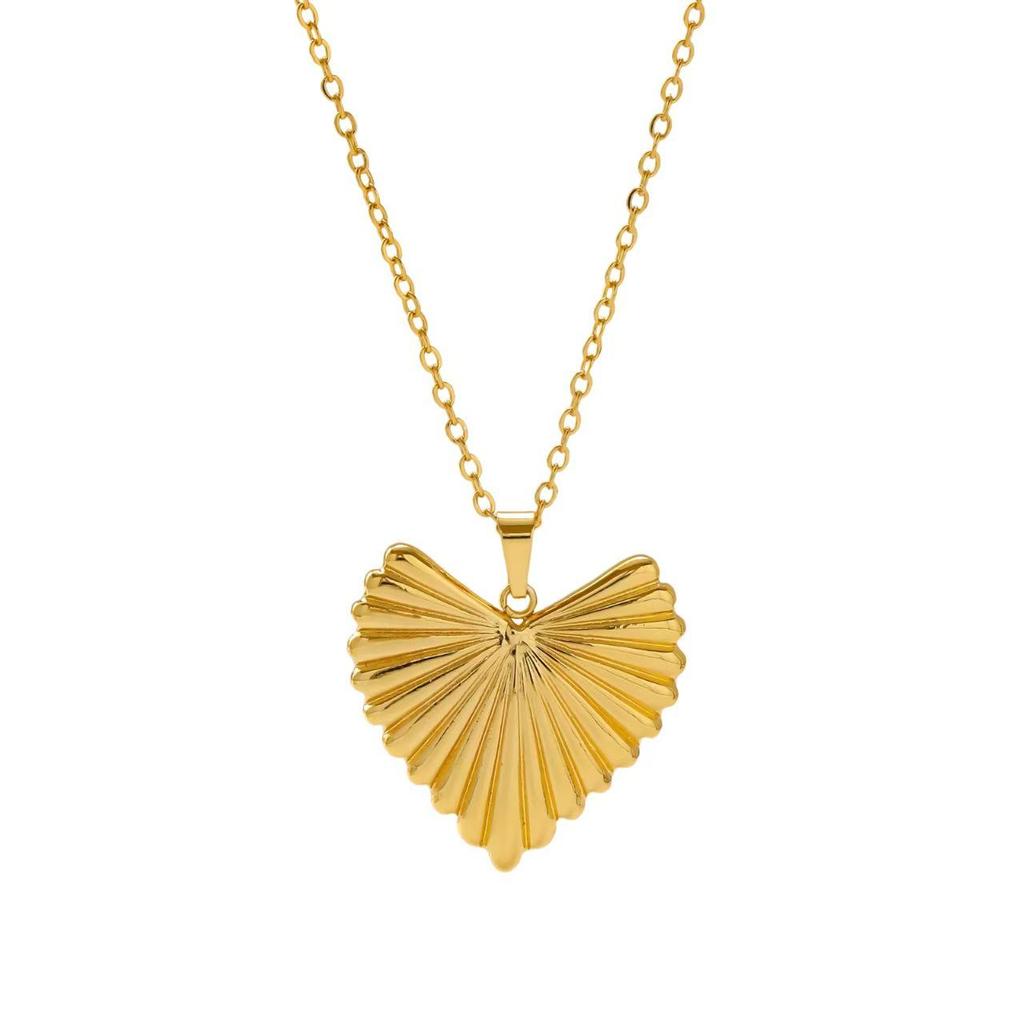 Elegant European-American Gold-Plated Heart Ginkgo Necklace - Versatile Stainless Steel Women’s Clavicle Chain