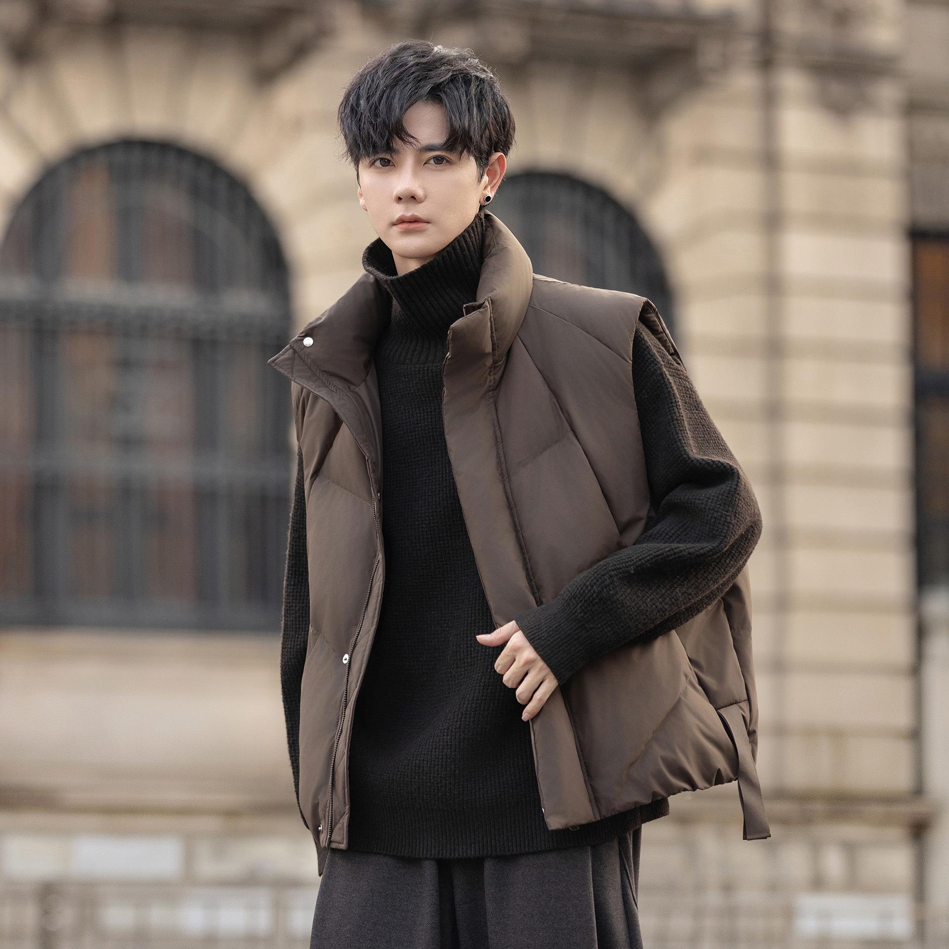 

Stand Collar Men s Winter Down Vest - Thickened Trendy Korean Style Outerwear 2XL (145-175 jin) кавовий