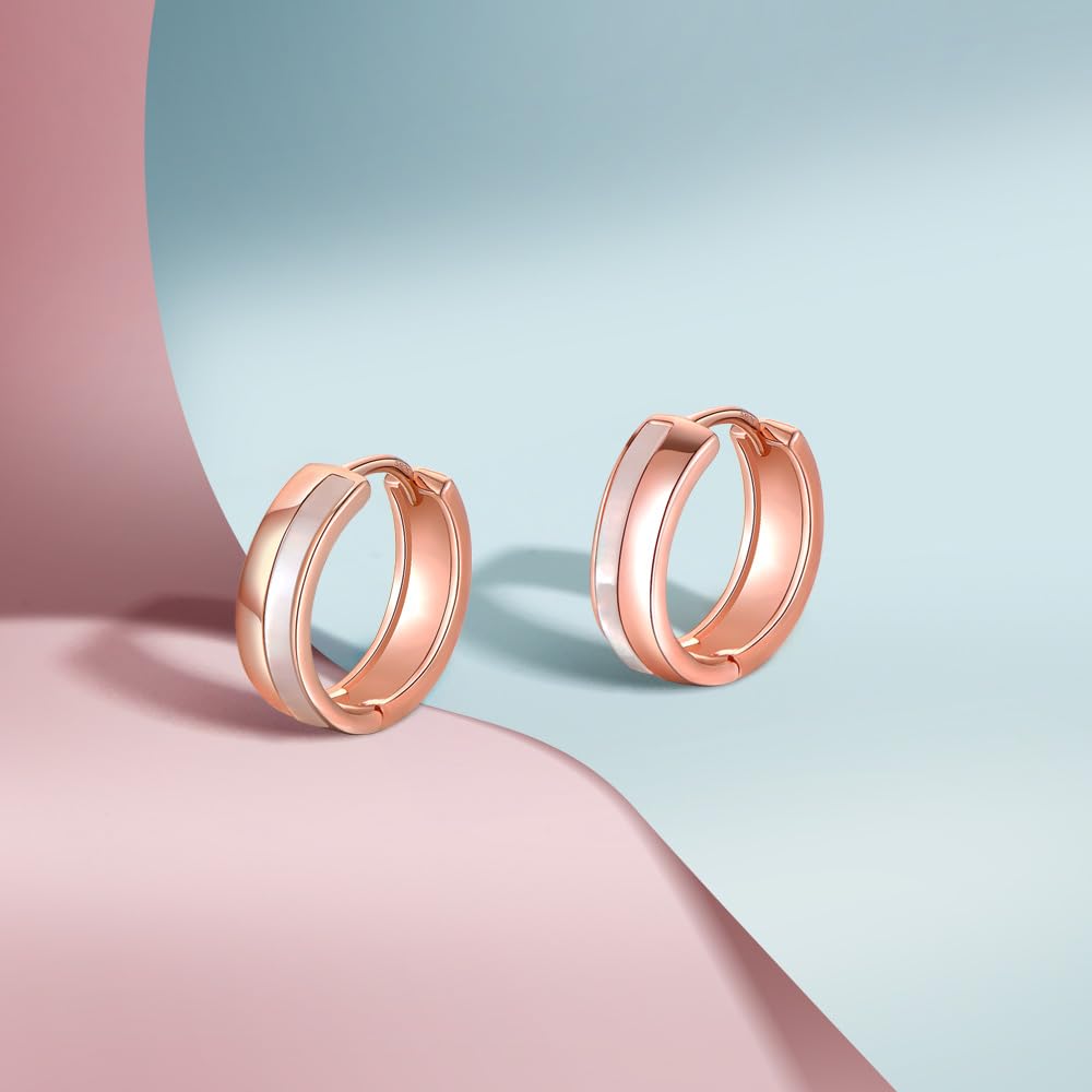 PHNIBIRD Hoop Earrings for Women 925 Silver Hypoallergenic Rose Gold Hoop Earrings for Girls 13mm Cute Adult Pink Gold Earrings