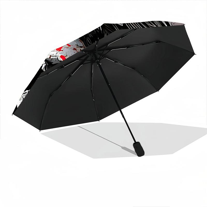 1pc Crow and Skull Pattern Beautiful Looking Automatic Folding Umbrella, 3 Folding, 8 Iron Frame Design, Durable and Suitable for Travel and Dail