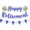 Pre Strung Happy Retirement Banner Party Decorations Blue Glitter Sign Bunting for Men & Women NO DIY