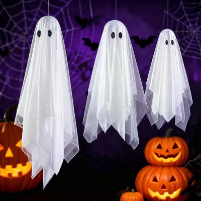 Yousheng 3Pcs/Set Halloween Decorations Hanging Ghost Decor with Light Remote Control Indoor/Outdoor Halloween Ornaments for Yard Tree Garden