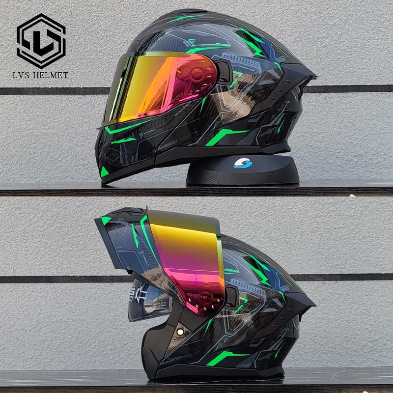 LVS Latest Motorcycle Helmet Dual Lens Modular Flip Helmet Suitable for Both Men and Women, Road Travel Full Helmet DOT 909