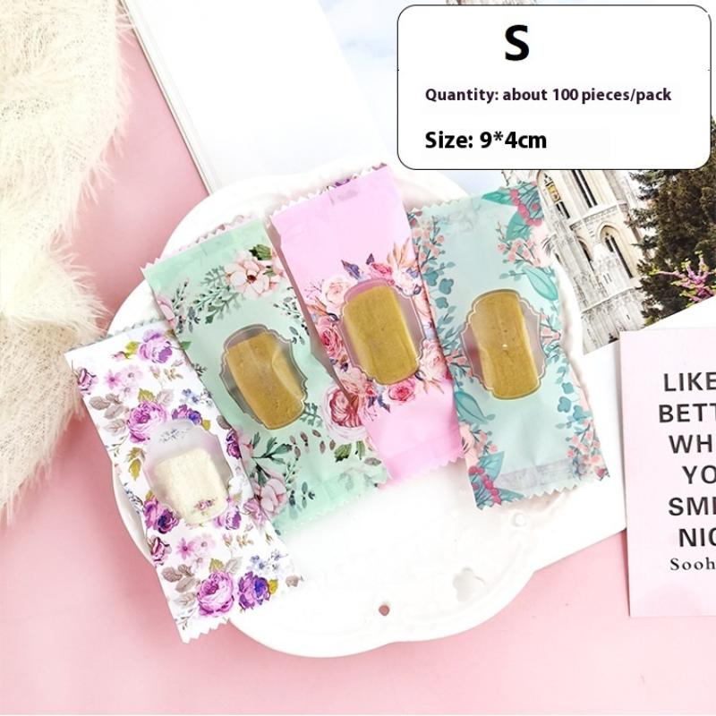 

100Pcs Floral Cookie Bag Candy Wrapper Pastry Bag Homemade Handmade Biscuit Plastic Packing For Wedding Party Kitchen S