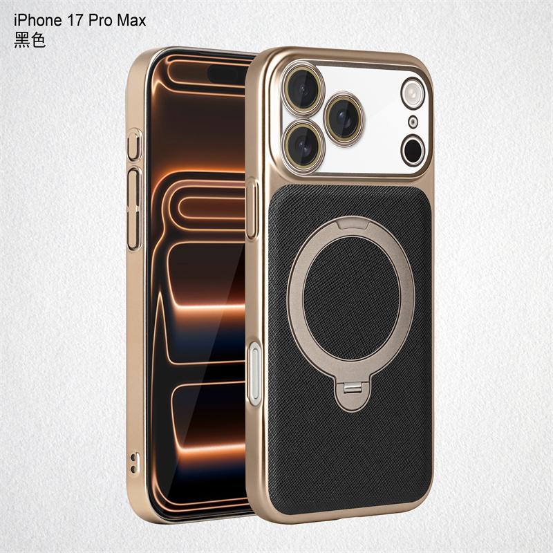 Luxury PU Leather Rotating Metal Magnetic Holder Phone Case For iPhone 13 14 15 16 17 Pro Max For Magsafe Camera Protect Cover