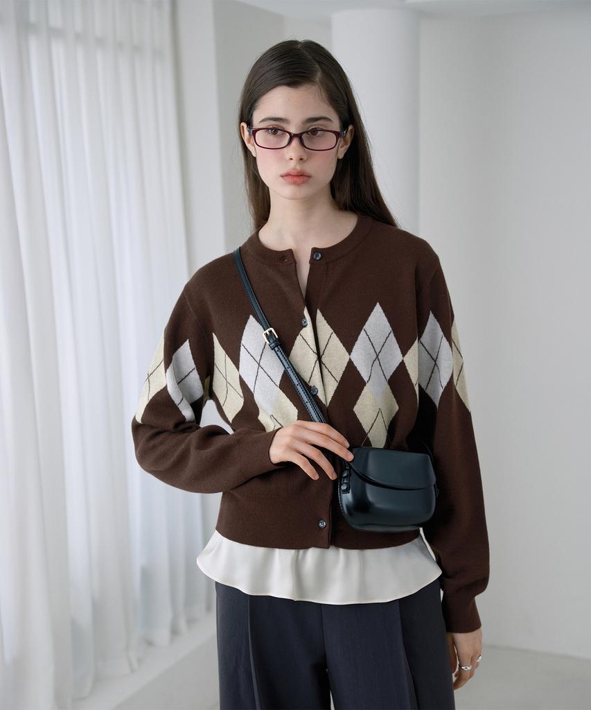 JUCYJUDY Wool Blend Argyle Knit Cardigan Jzkt621D