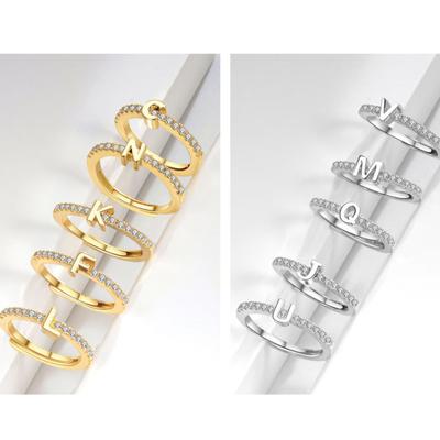 Bague Alphabet 26 Lettres Anglaises Zircone Bague Ouverture Réglable Cadeau Personnalisé pour Bons Amis Bijoux Accessoires