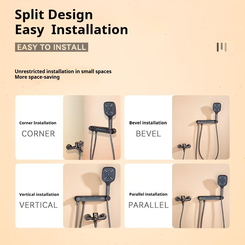 Wall Mounted Split Shower with 3 Function Adjustable Arm - No Electricity Required, Modern Bathroom Waist Spray Shower