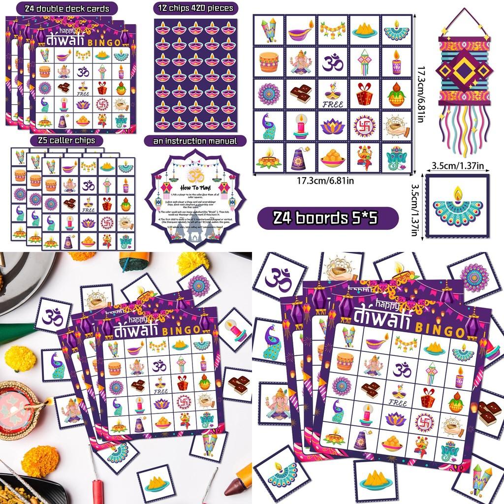 Indian Diwali Theme Bingo Game Pack With Paper Cards For Party Activities And Kids
