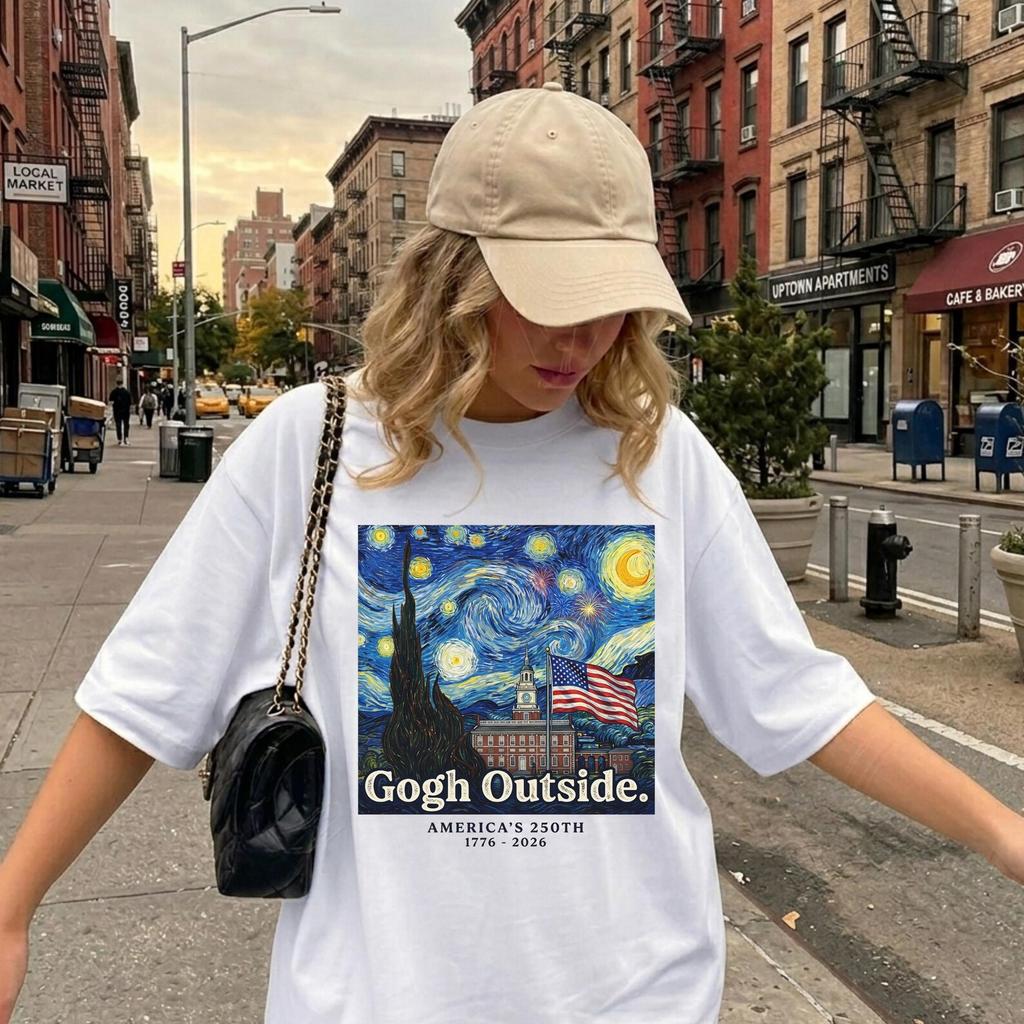 Gogh Outside America 250 Shirt, 1776 2026 Starry Night USA Tee, Funny Patriotic Art T-Shirt, Fourth Of July America's 250th Anniversary Shir